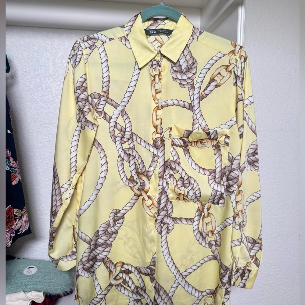Zara l Yellow Rope Print Blouse Small/XS - Picture 2 of 4